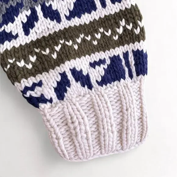 Vintage 100% Wool Scandi Nordic Sweater Cabincore Apres Ski Blue Cream Fair Isle - Picture 10 of 10